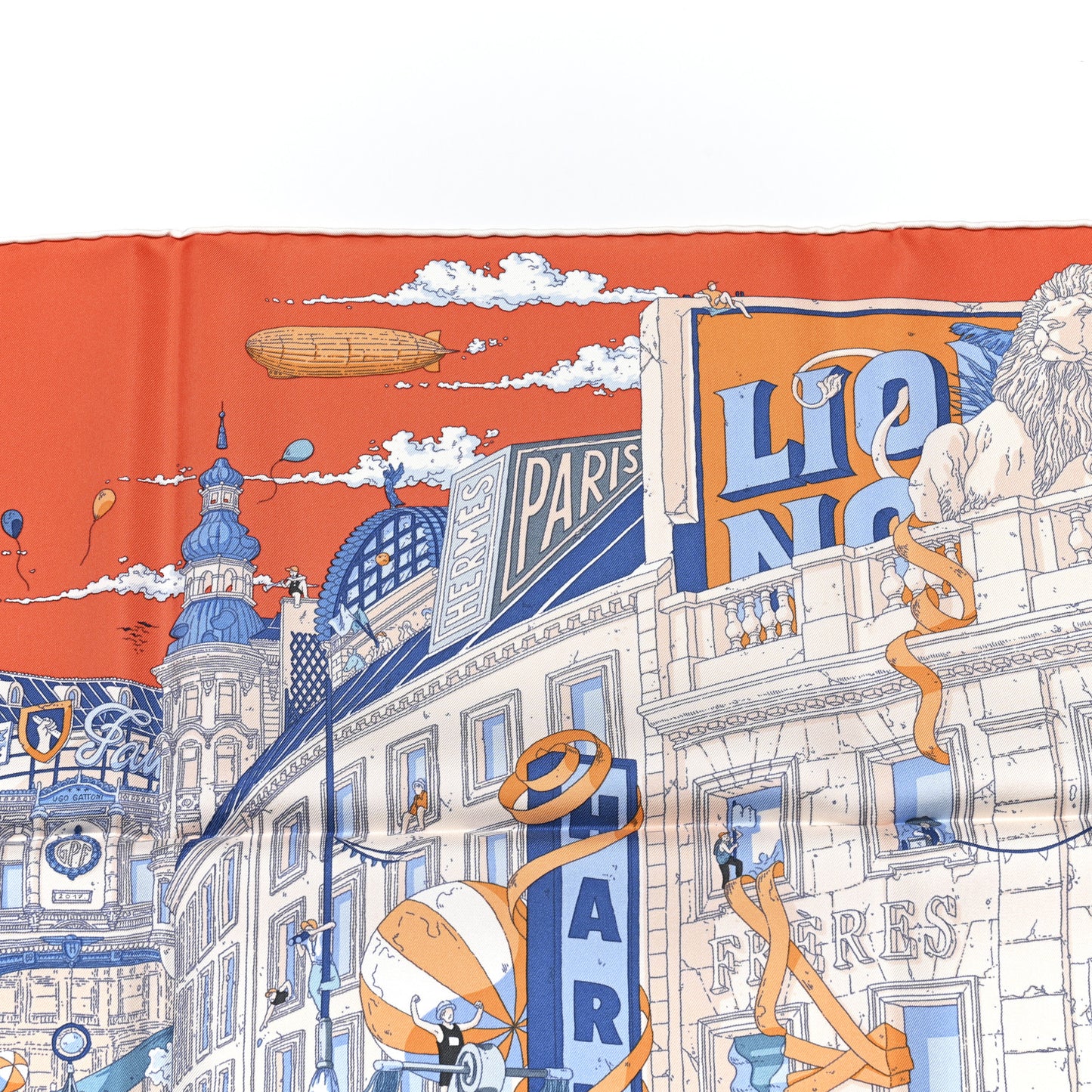 Silk Le Grand Prix du Faubourg Scarf 90 Orange Bleu White