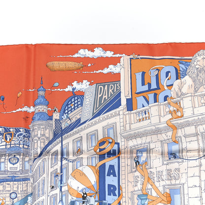 Hermes Silk Le Grand Prix du Faubourg Scarf 90 Orange Bleu White 2 of 5