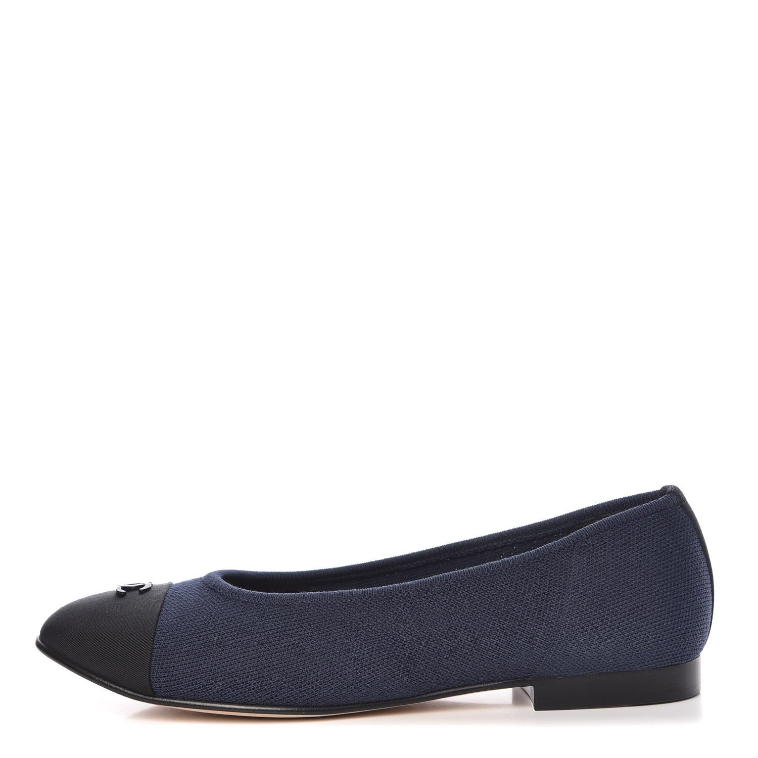 Chanel Fabric Grosgrain Cap Toe Ballerina Flats 40 Navy Black 1 of 8