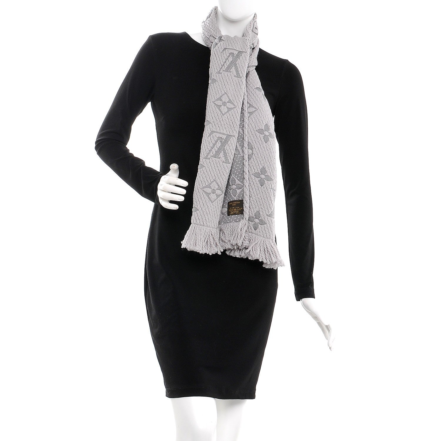 Louis Vuitton Wool Silk Logomania Scarf Pearl Grey 2 of 4