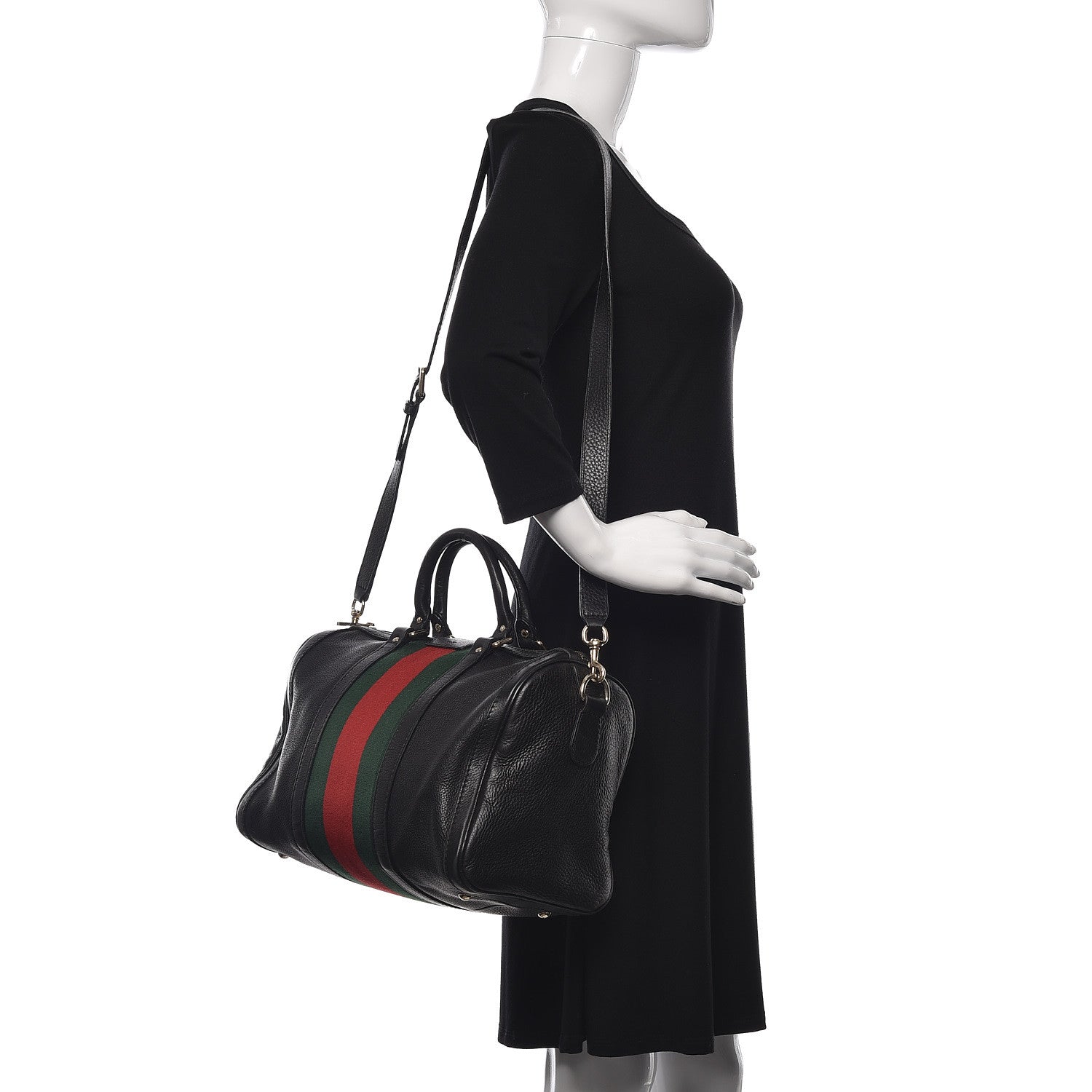 Gucci Calfskin Vintage Web Medium Boston Black 2 of 17