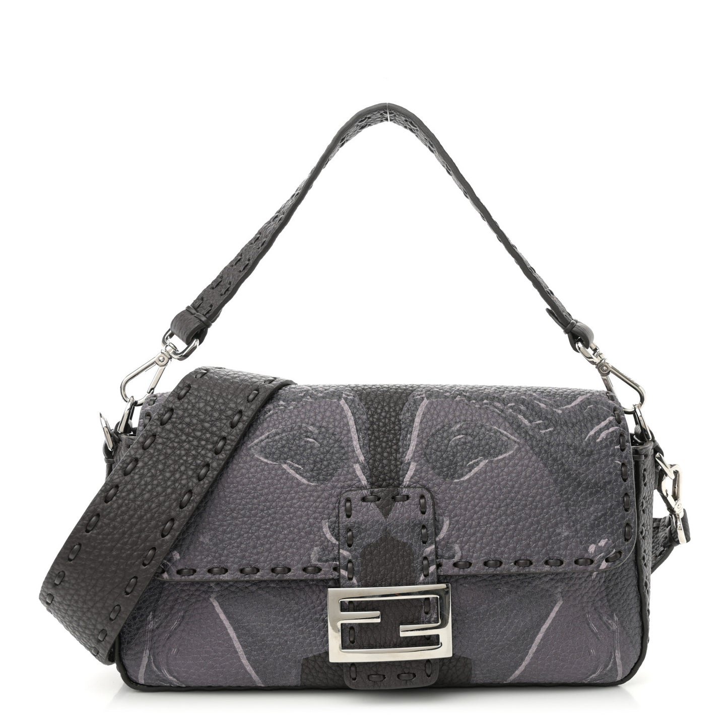 Cuoio Roma Colossal Head Of A Goddess Print Sellerissima Nappa Sintetica Tape Stitch Baguette Dark Purple