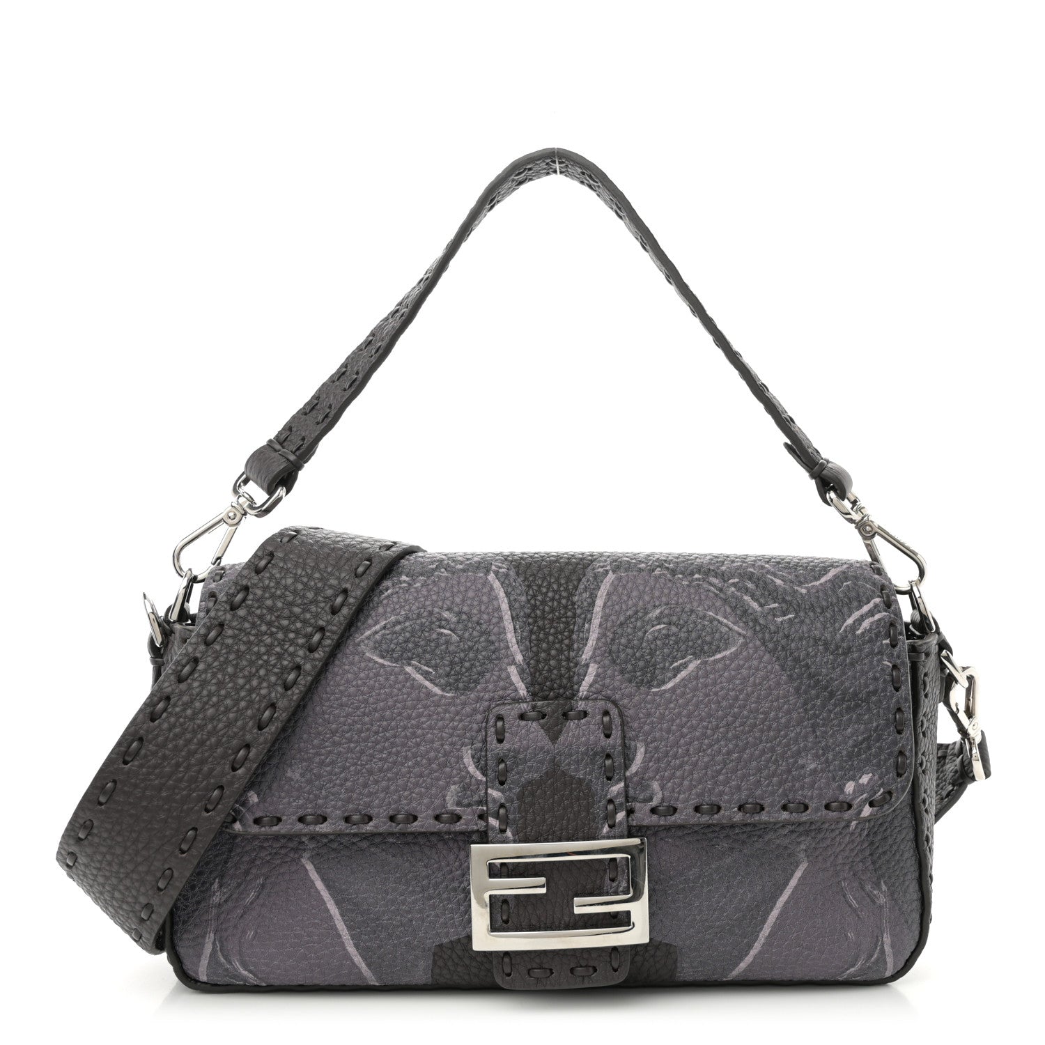 Fendi Cuoio Roma Colossal Head Of A Goddess Print Sellerissima Nappa Sintetica Tape Stitch Baguette Dark Purple 1 of 10