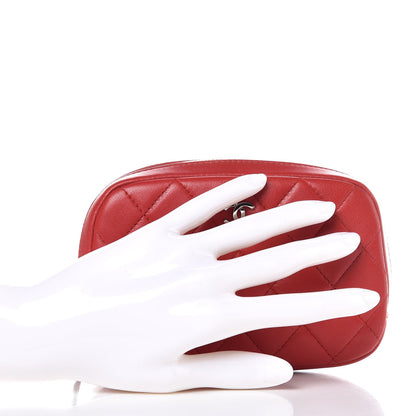 Chanel Lambskin Quilted Small Curvy Pouch Cosmetic Case Red 2 of 8