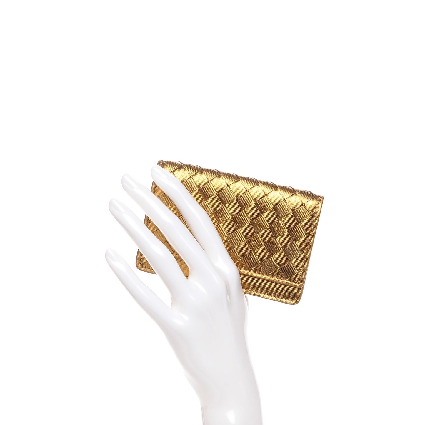 Metallic Intrecciato Grosgrain Card Case Dark Gold