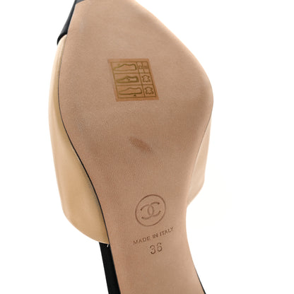 Chanel Goatskin Grosgrain Cap Toe Pearl Mule 36 Beige Black 10 of 13