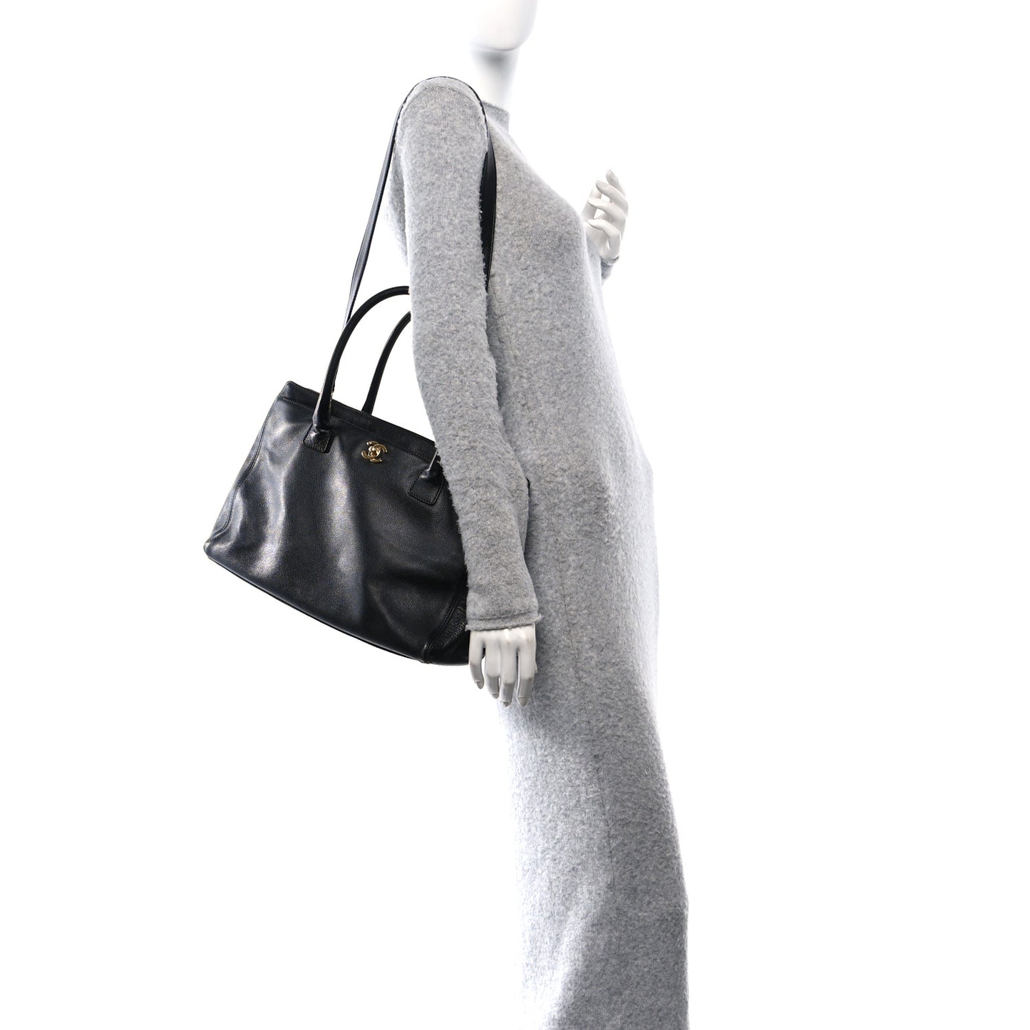 Calfskin Cerf Executive Shopper Tote Black