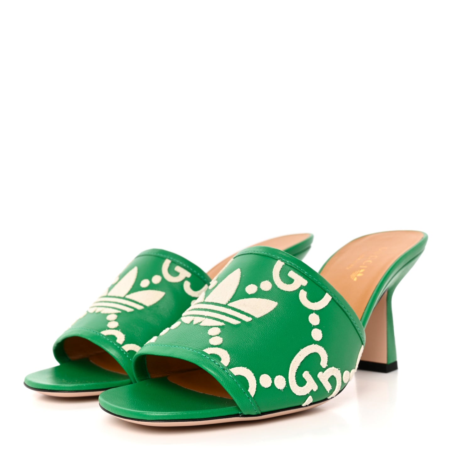 X ADIDAS Nappa Charlotte Suede Monogram Jumbo GG Trefoil 75mm Slide Sandals 37 New Shamarock Ivoire