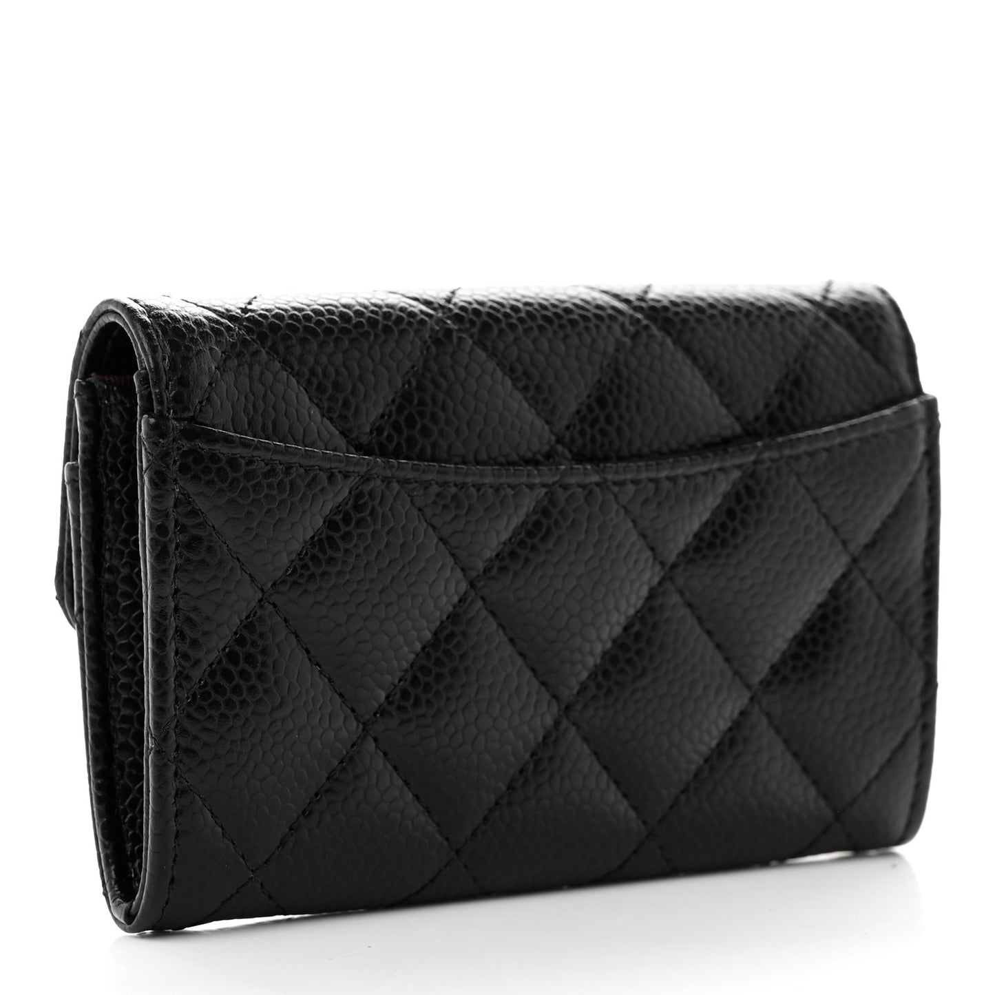 Caviar Quilted Flap Card Holder Wallet Black