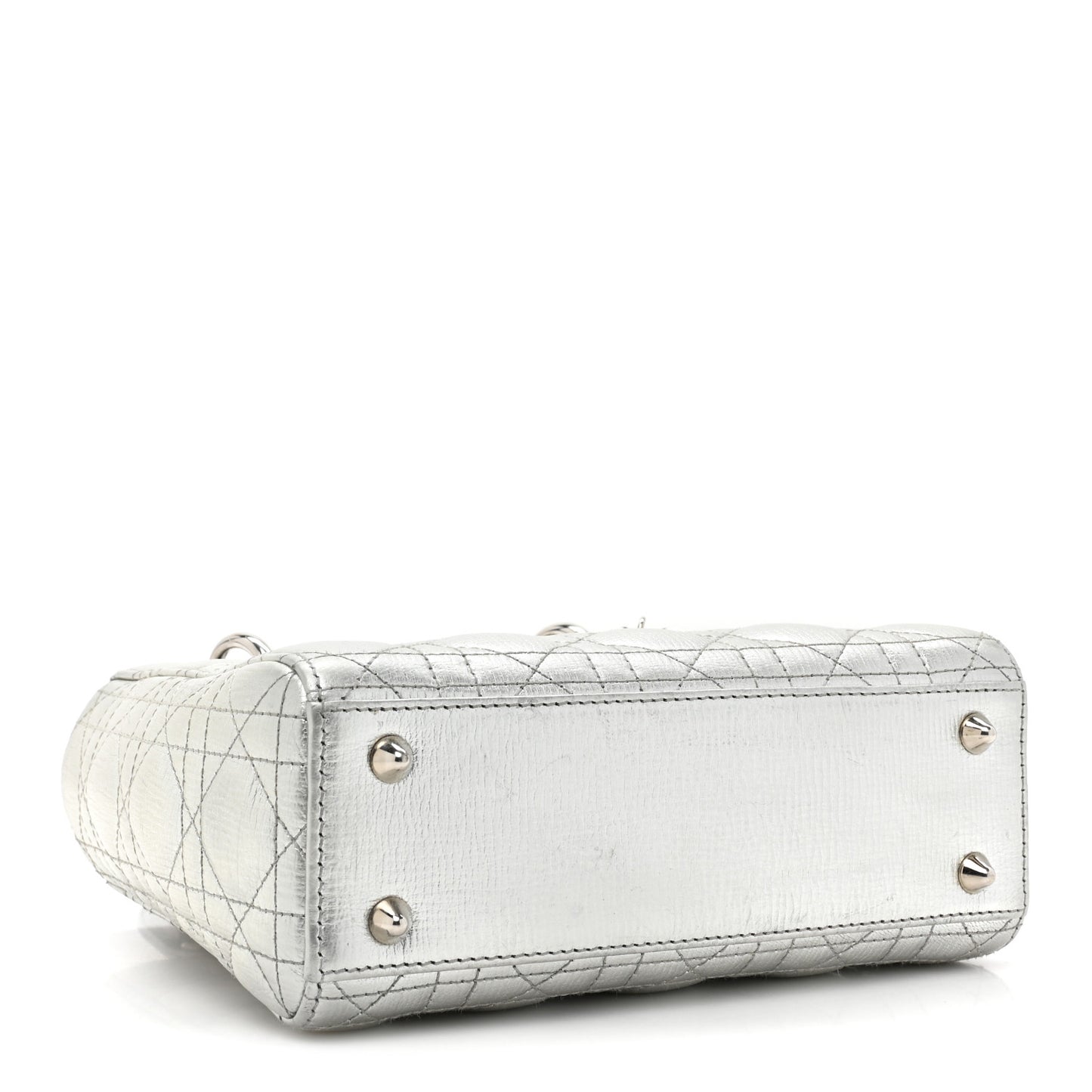 Metallic Grained Calfskin Cannage Small Lucky Badges My Lady Dior Silver