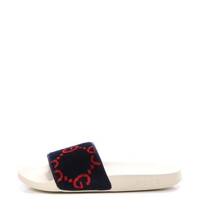 Gucci Terry Cloth GG Monogram Slide Sandals 37 Blue Red 1 of 7
