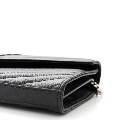Saint Laurent Grain De Poudre Matelasse Chevron Monogram Chain Wallet Black 9 of 10