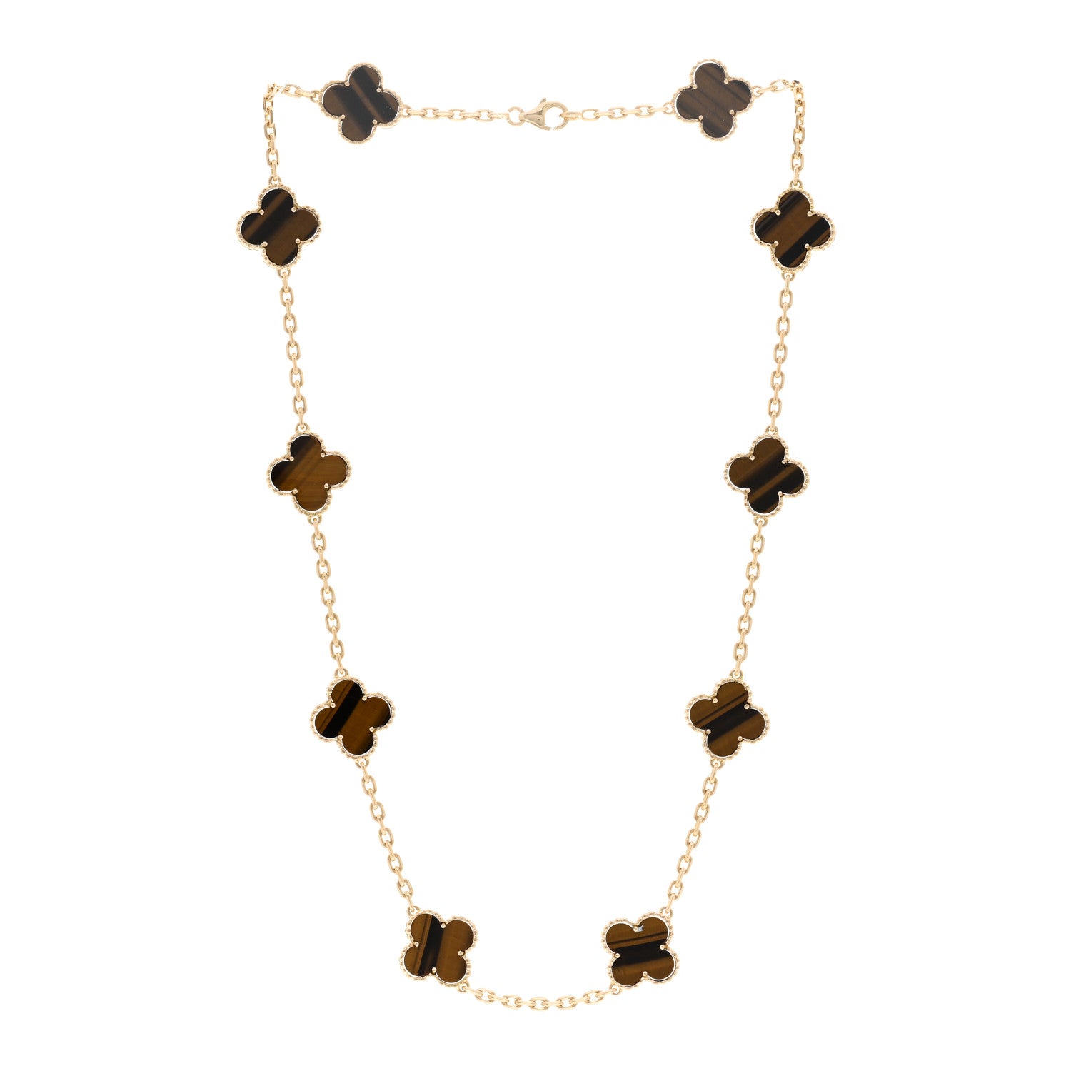 Van Cleef & Arpels 18K Yellow Gold Tiger Eye 10 Motifs Vintage Alhambra Necklace 3 of 5