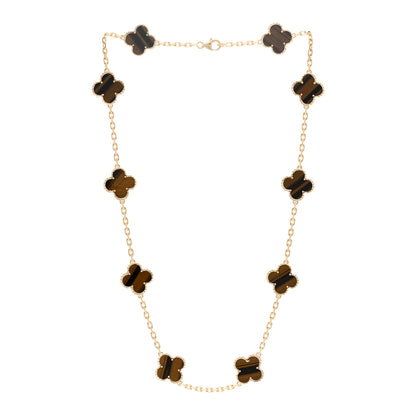 Van Cleef & Arpels 18K Yellow Gold Tiger Eye 10 Motifs Vintage Alhambra Necklace 3 of 5