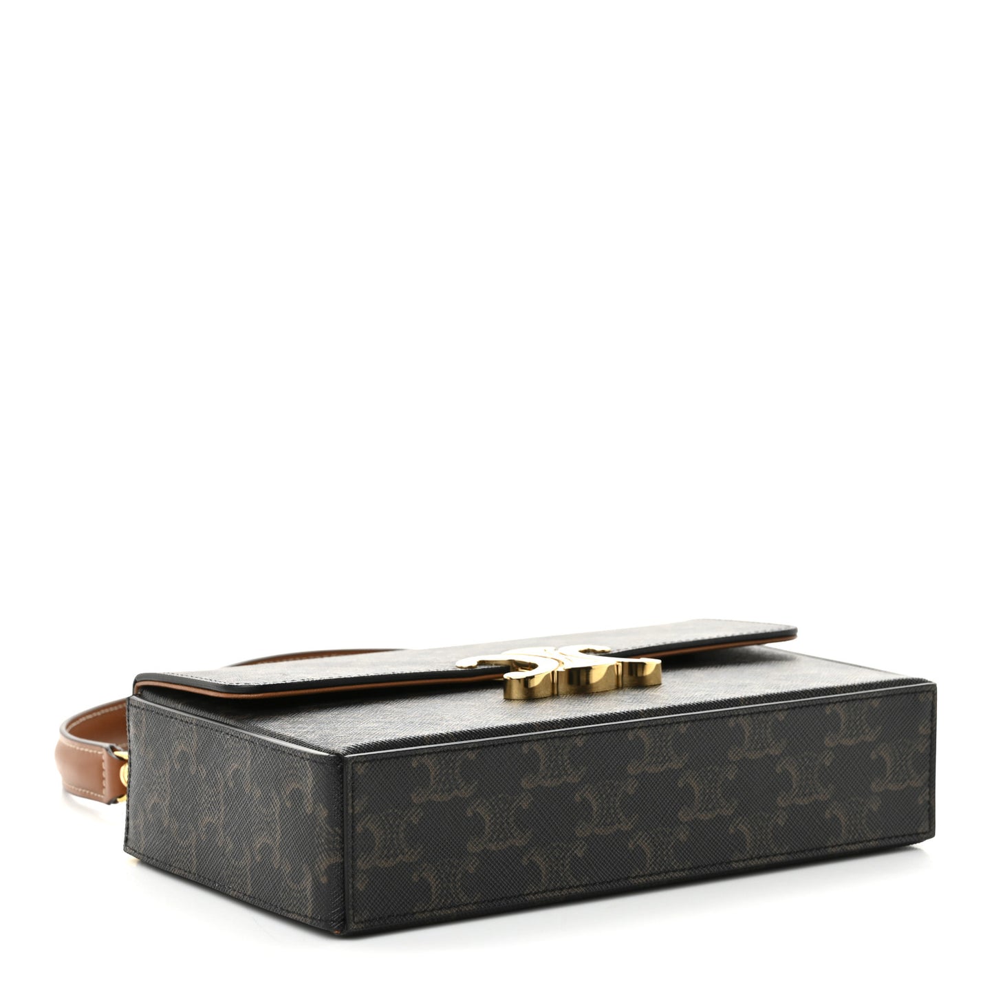 Canvas Calfskin Triomphe Box Top Handle Bag Tan