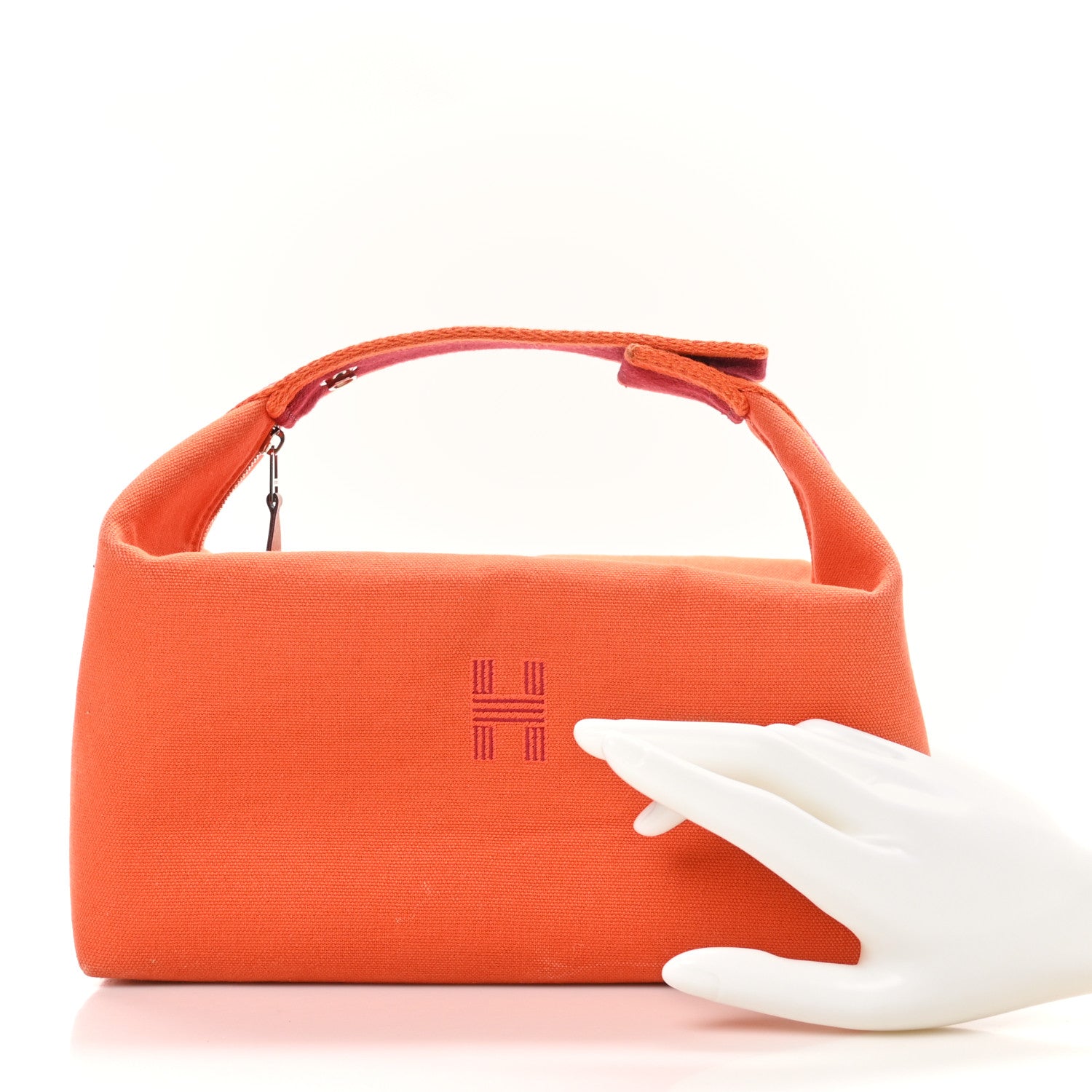Hermes Canvas Large Bride-A-Brac Pouch Orange Feu Burgundy 2 of 11
