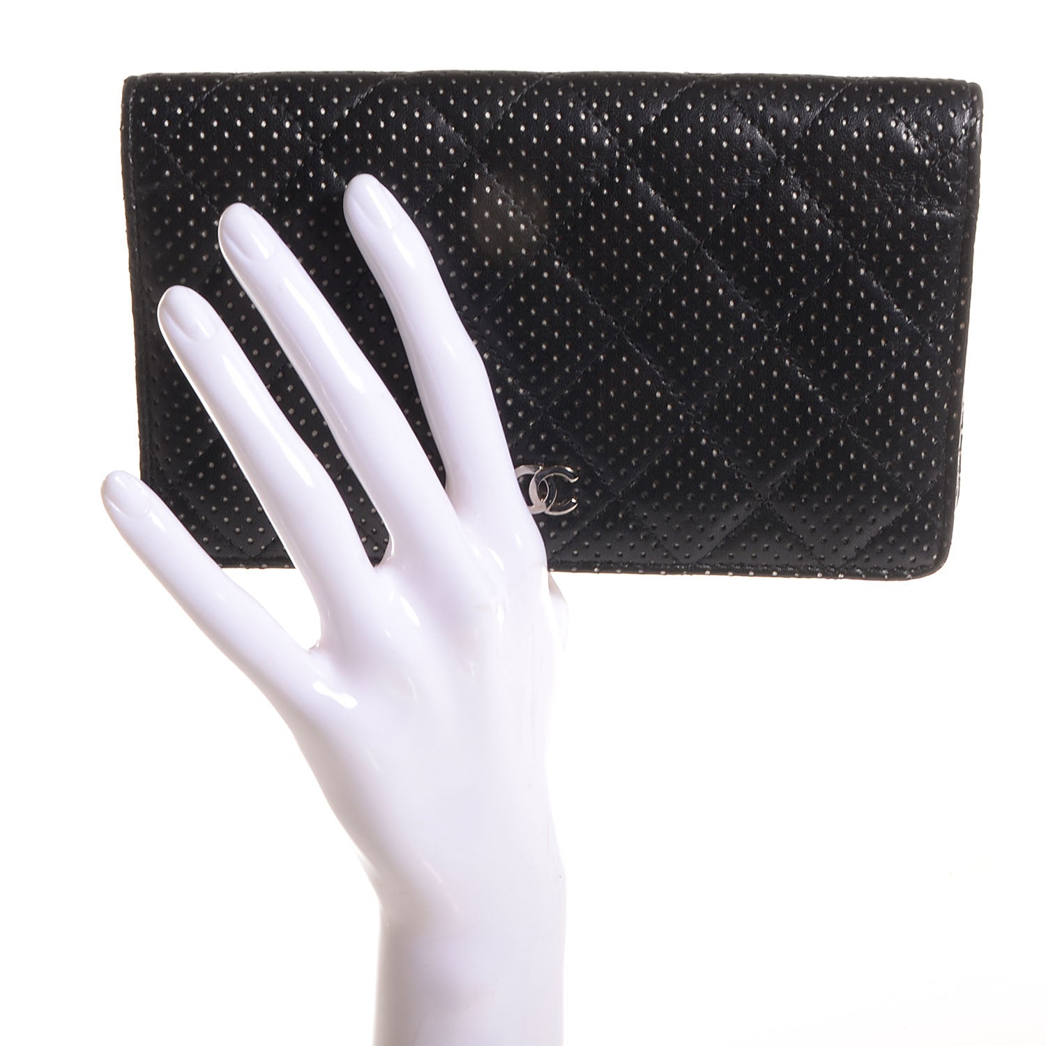 Chanel Lambskin Perforated Yen Wallet Black 2 of 8