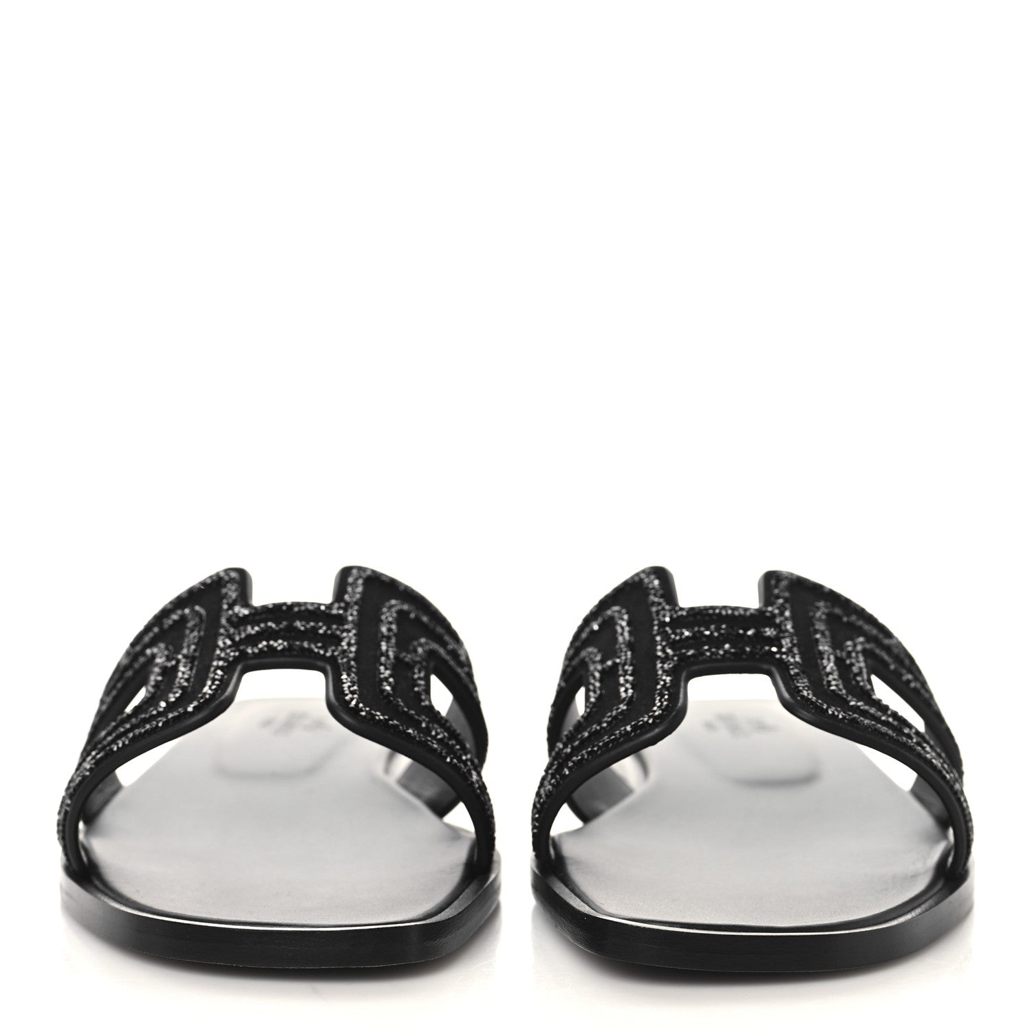 Hermes Suede Goatskin Crystal Oran Sandals 36 Black 3 of 10