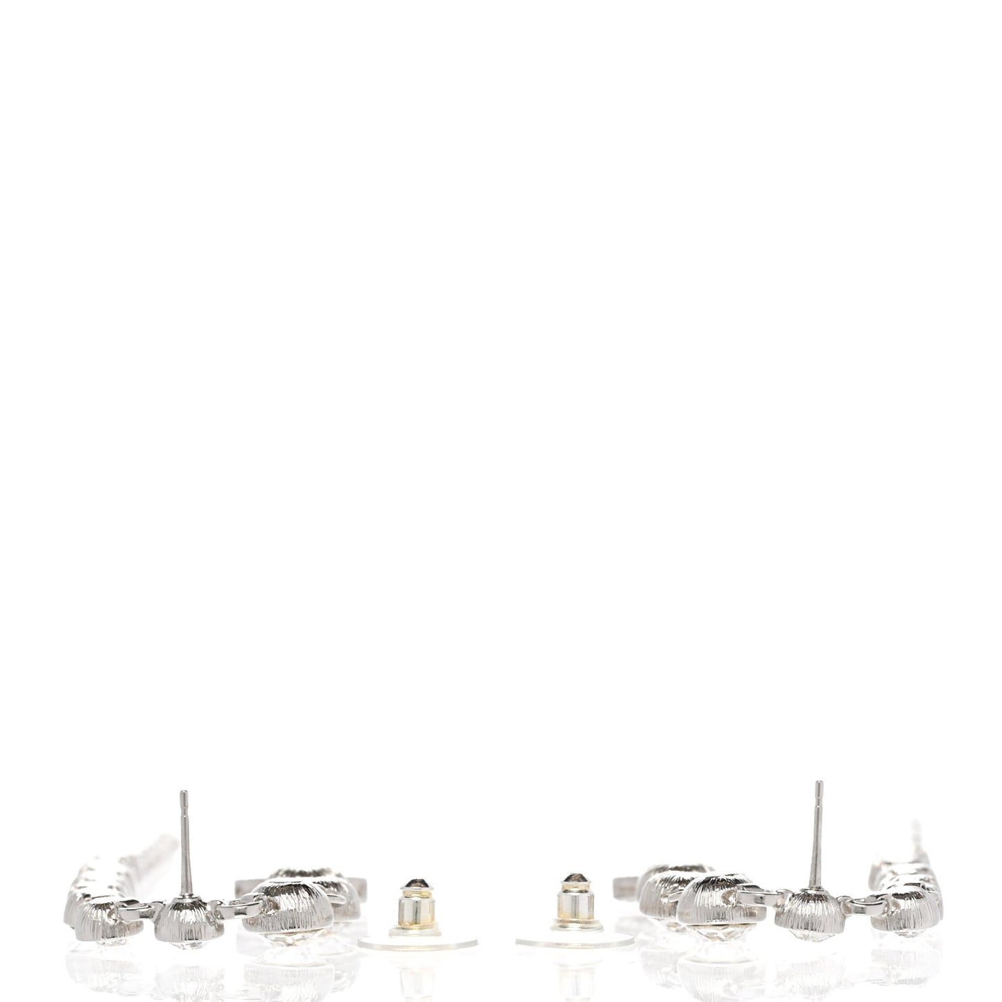 Crystal CC Long Drop Earrings Silver