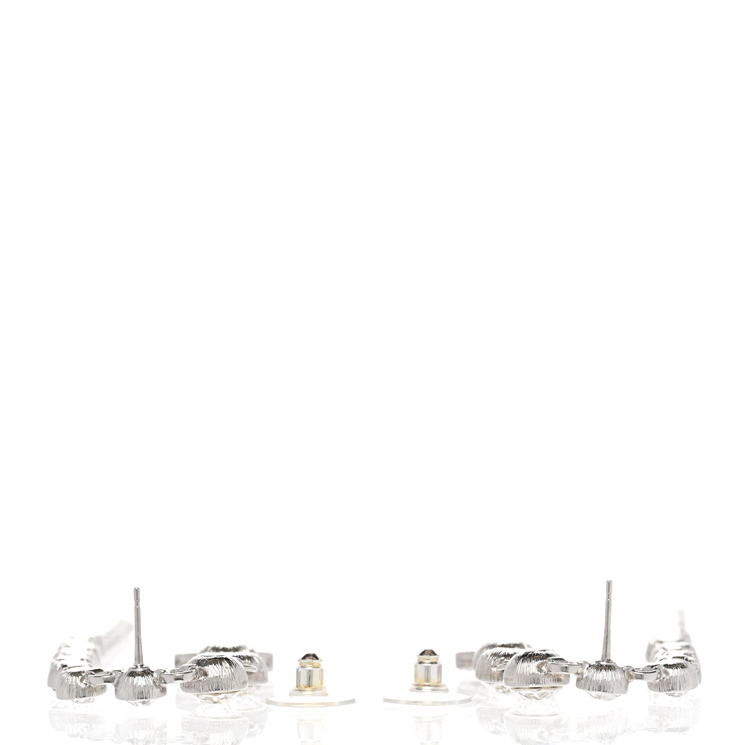 Chanel Crystal CC Long Drop Earrings Silver 3 of 5