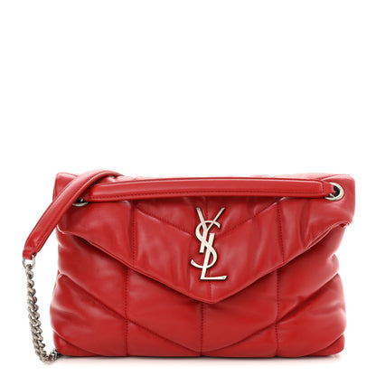 Saint Laurent Lambskin Quilted Small Loulou Puffer Monogram Chain Satchel Red 1 of 11