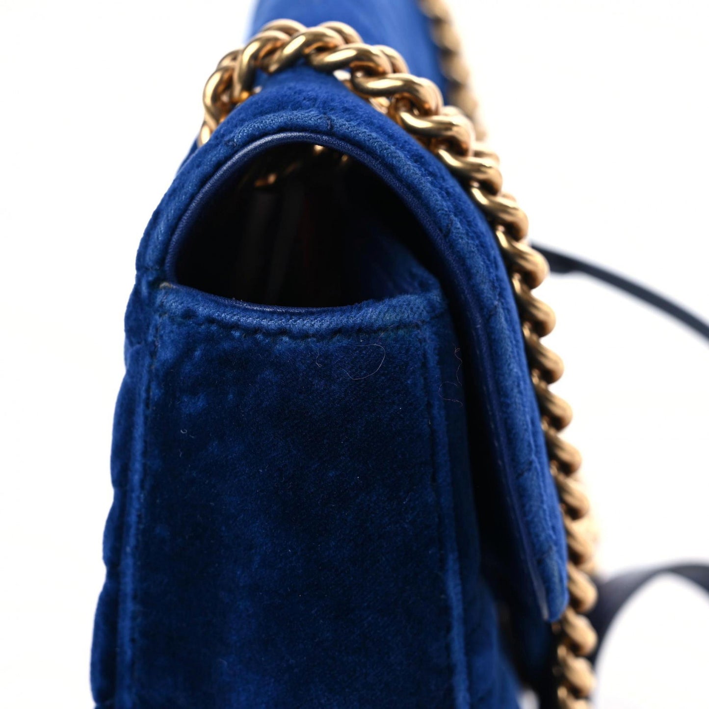 Velvet Matelasse Medium GG Marmont Shoulder Bag Cobalt Blue