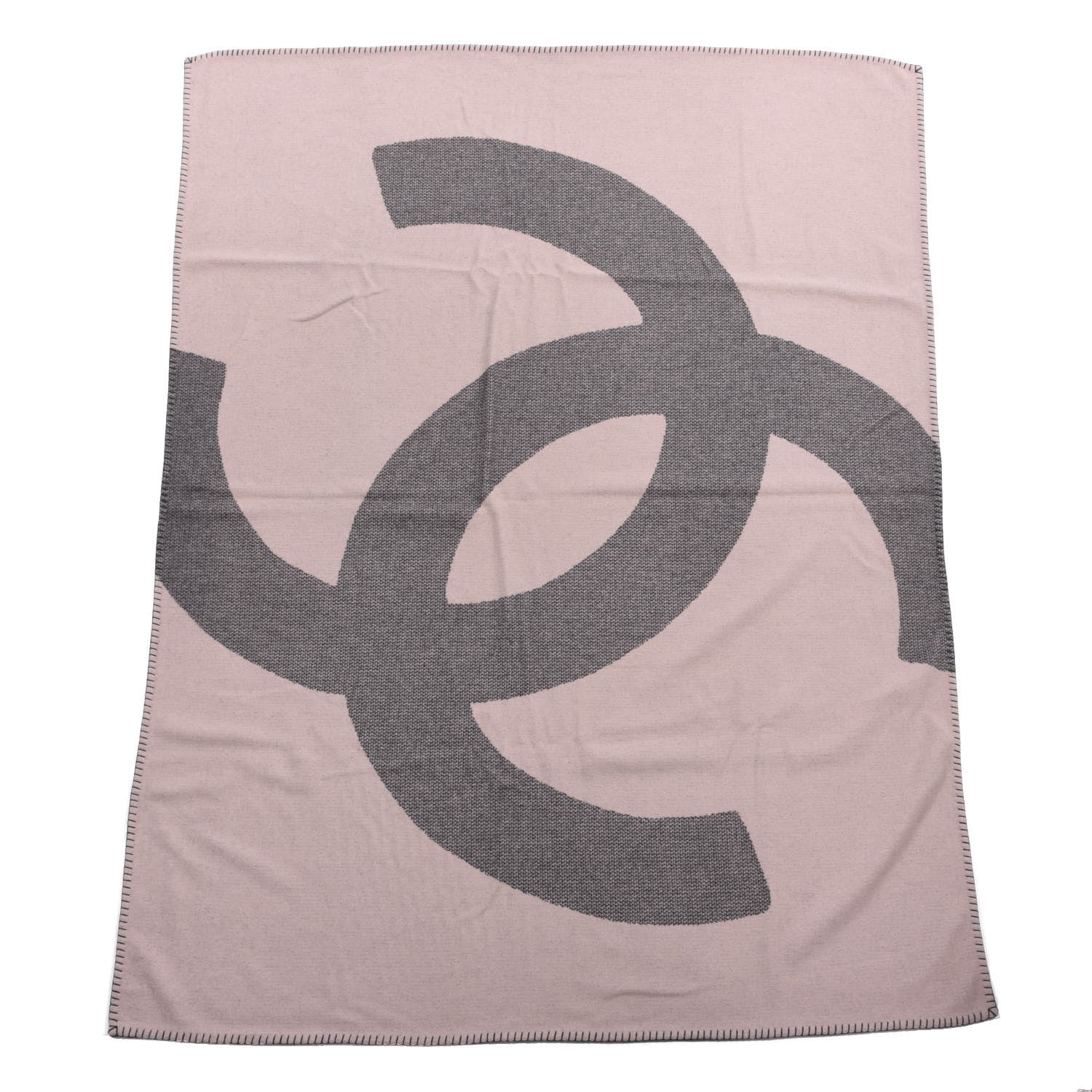 Chanel Merino Wool Cashmere CC Throw Blanket Black Pink 1 of 3