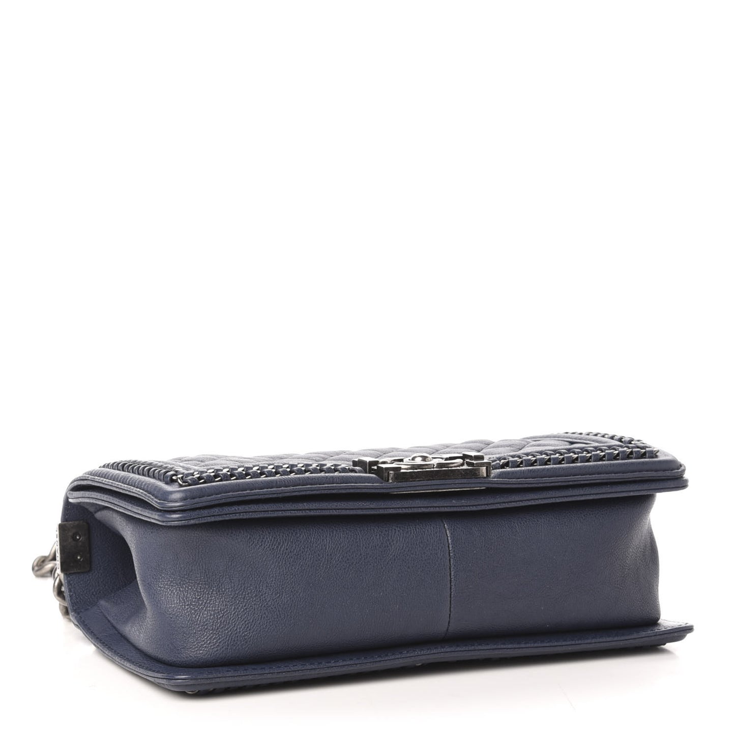 Calfskin Quilted Medium Top Handle Boy Flap Blue