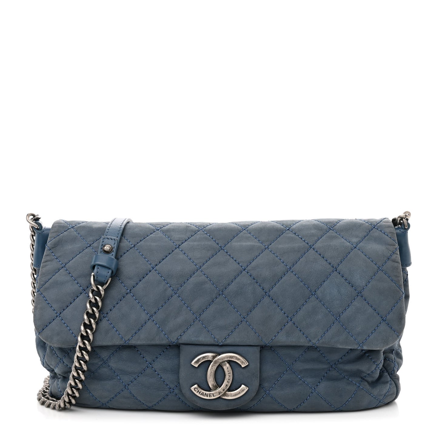 Iridescent Calfskin Large Coco Daily Flap Blue