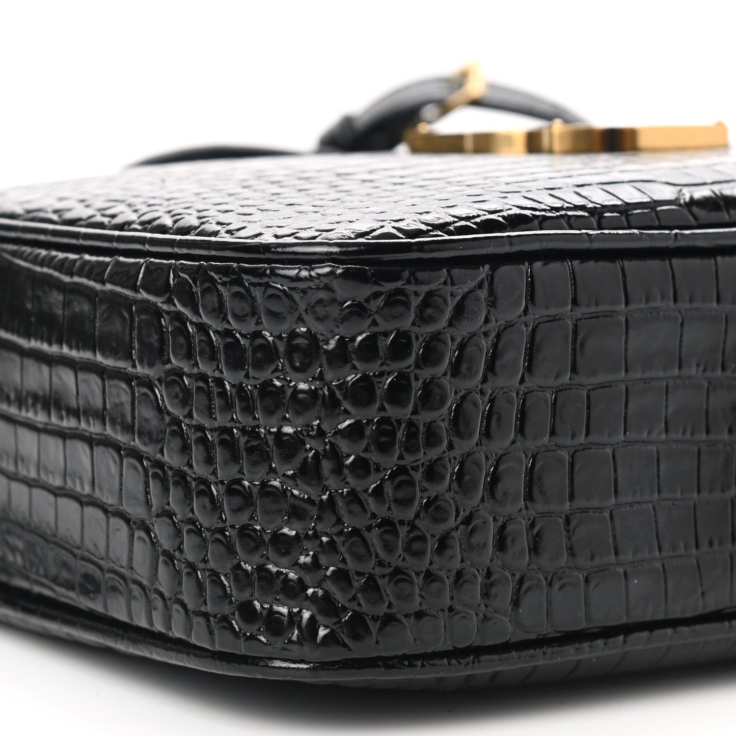 Patent Calfskin Crocodile Embossed Monogram Lou Camera Bag Black