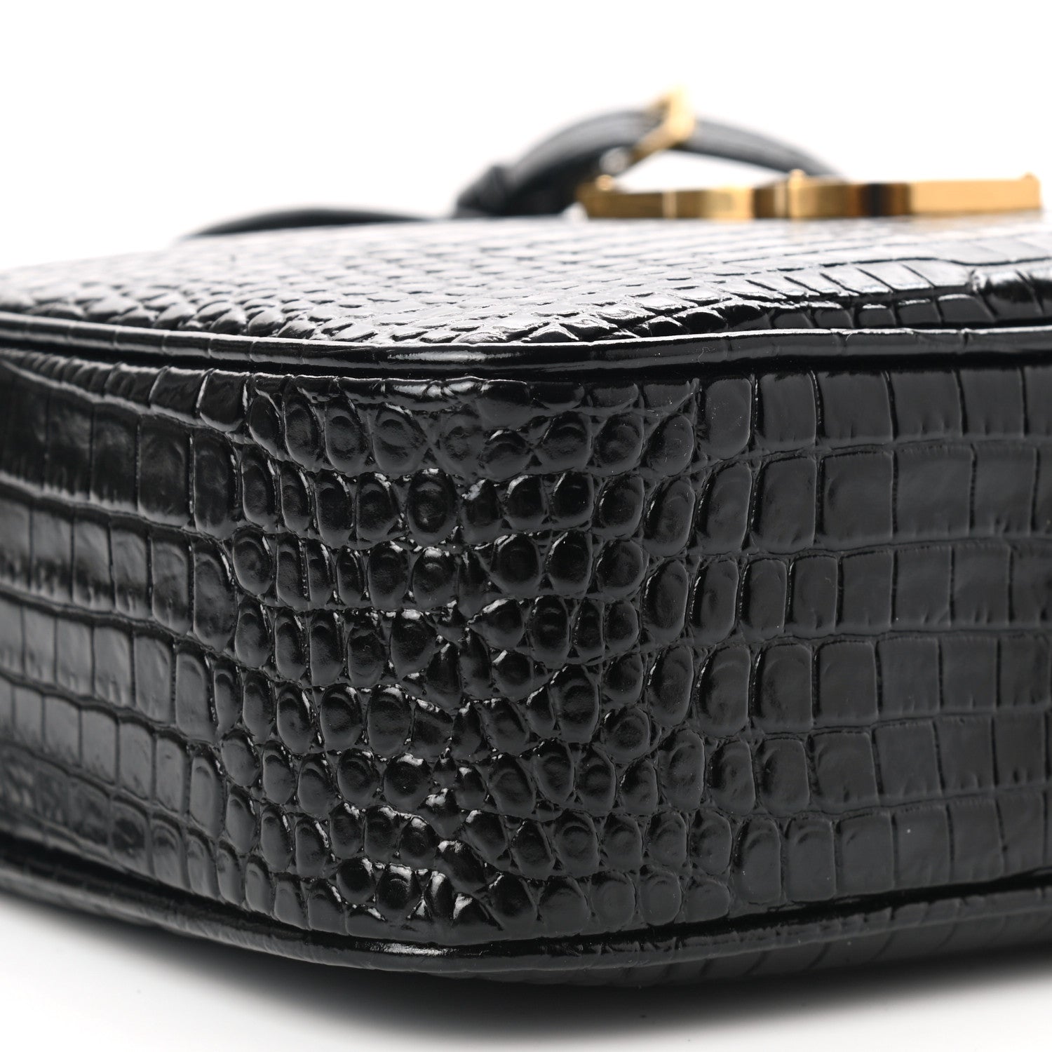 Saint Laurent Patent Calfskin Crocodile Embossed Monogram Lou Camera Bag Black 9 of 10