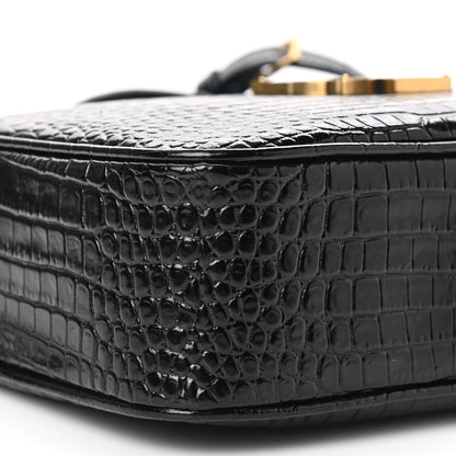 Saint Laurent Patent Calfskin Crocodile Embossed Monogram Lou Camera Bag Black 9 of 10