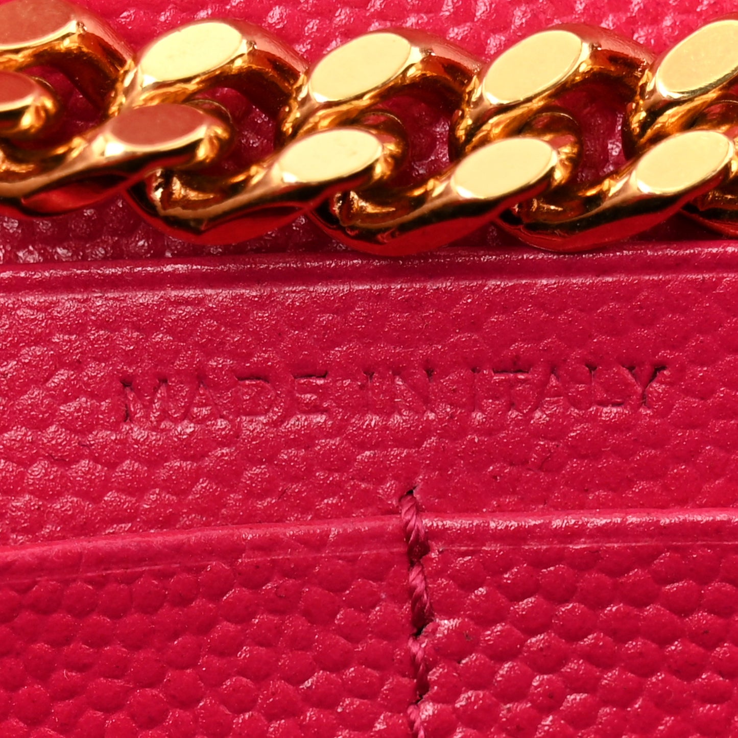 Grain De Poudre Matelasse Chevron Monogram Chain Wallet Lipstick Fuchsia