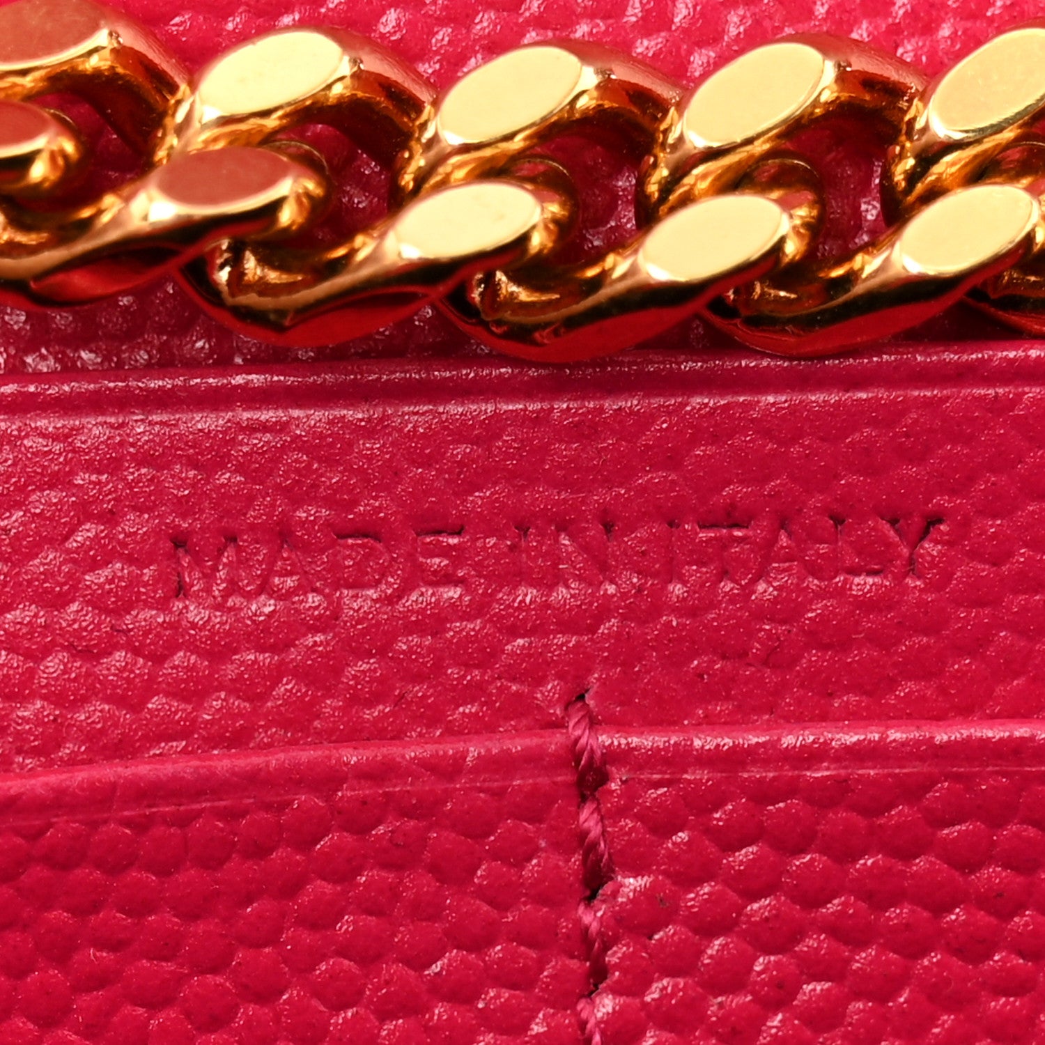 Saint Laurent Grain De Poudre Matelasse Chevron Monogram Chain Wallet Lipstick Fuchsia 8 of 13