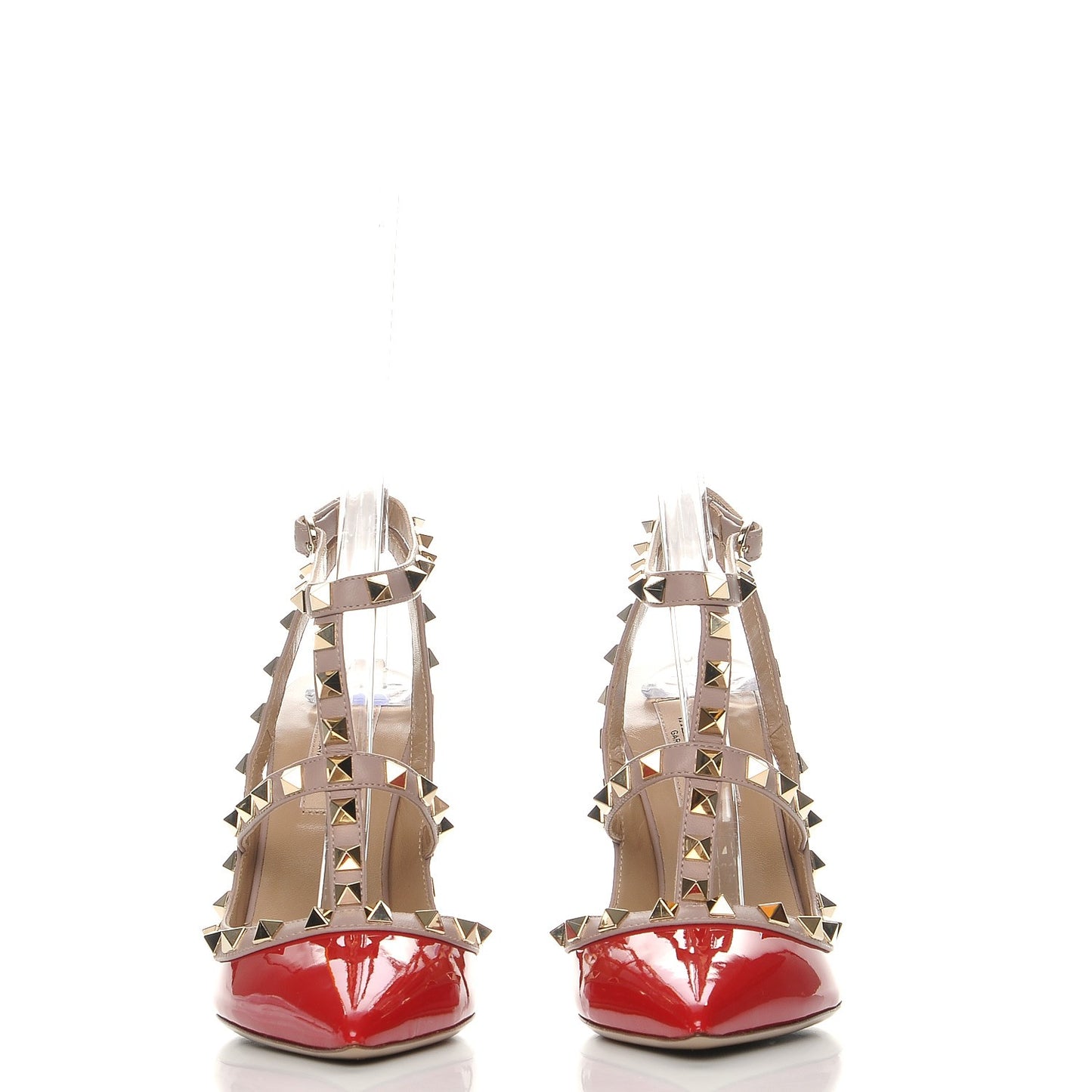 Patent Nappa Rockstud Ankle Strap 100mm Pumps 36 Rosso Valentino Poudre