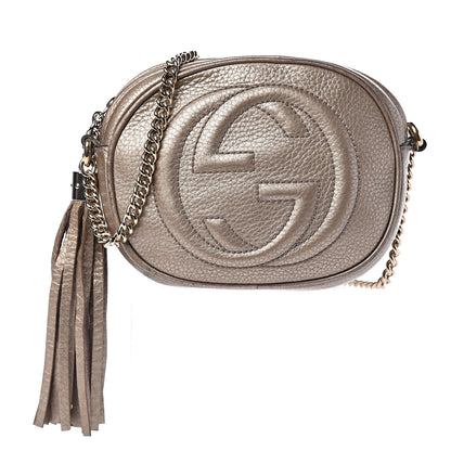 Gucci Metallic Pebbled Calfskin Mini Soho Chain Bag Golden Beige 1 of 11
