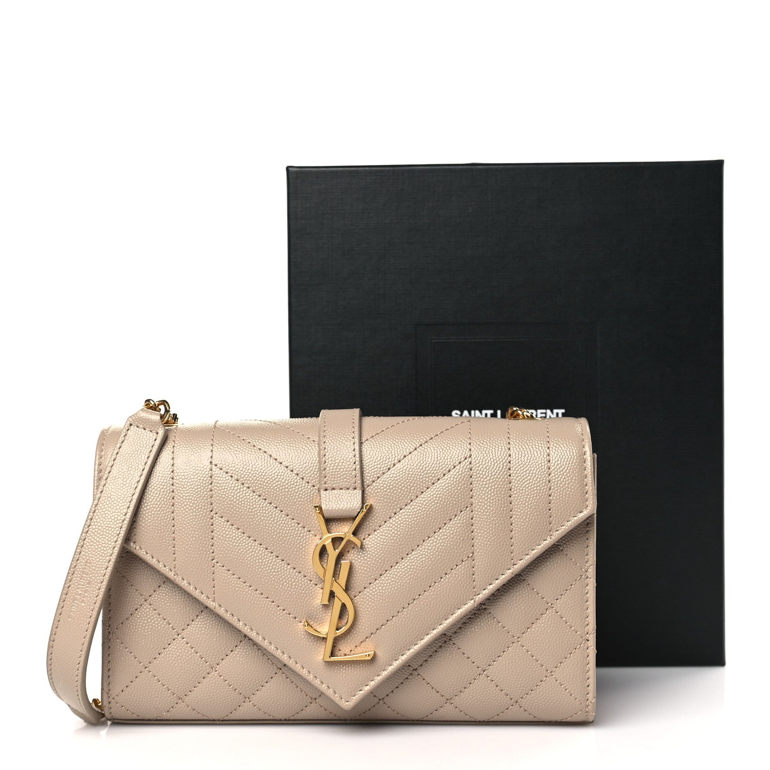 Saint Laurent Grain De Poudre Textured Mixed Matelasse Triquilt Small Monogram Satchel Dark Beige 9 of 9