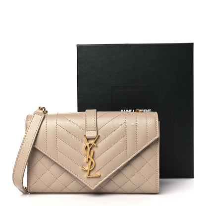 Saint Laurent Grain De Poudre Textured Mixed Matelasse Triquilt Small Monogram Satchel Dark Beige 9 of 9