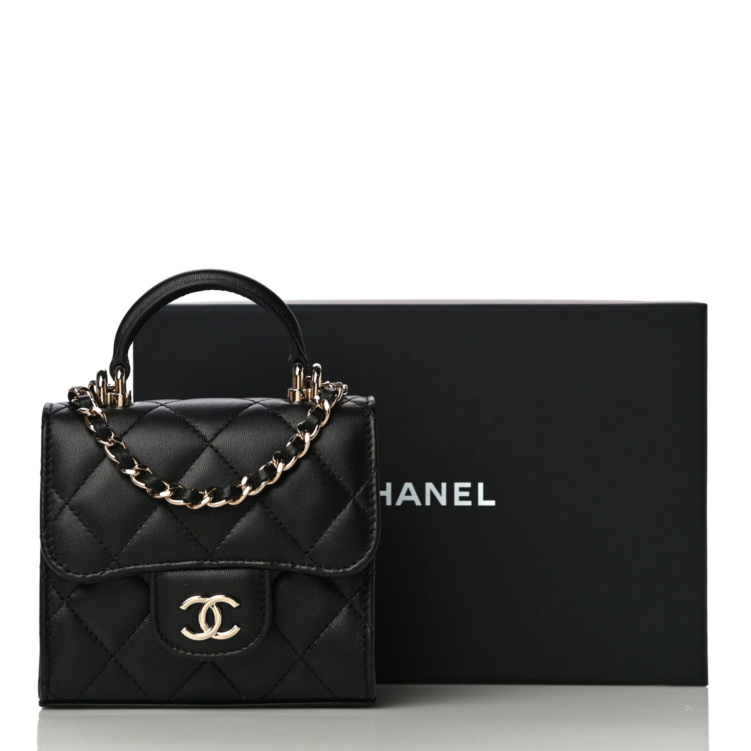 Chanel Lambskin Quilted Top Handle Flap Clutch With Chain Black 12 of 12