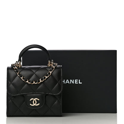 Chanel Lambskin Quilted Top Handle Flap Clutch With Chain Black 12 of 12