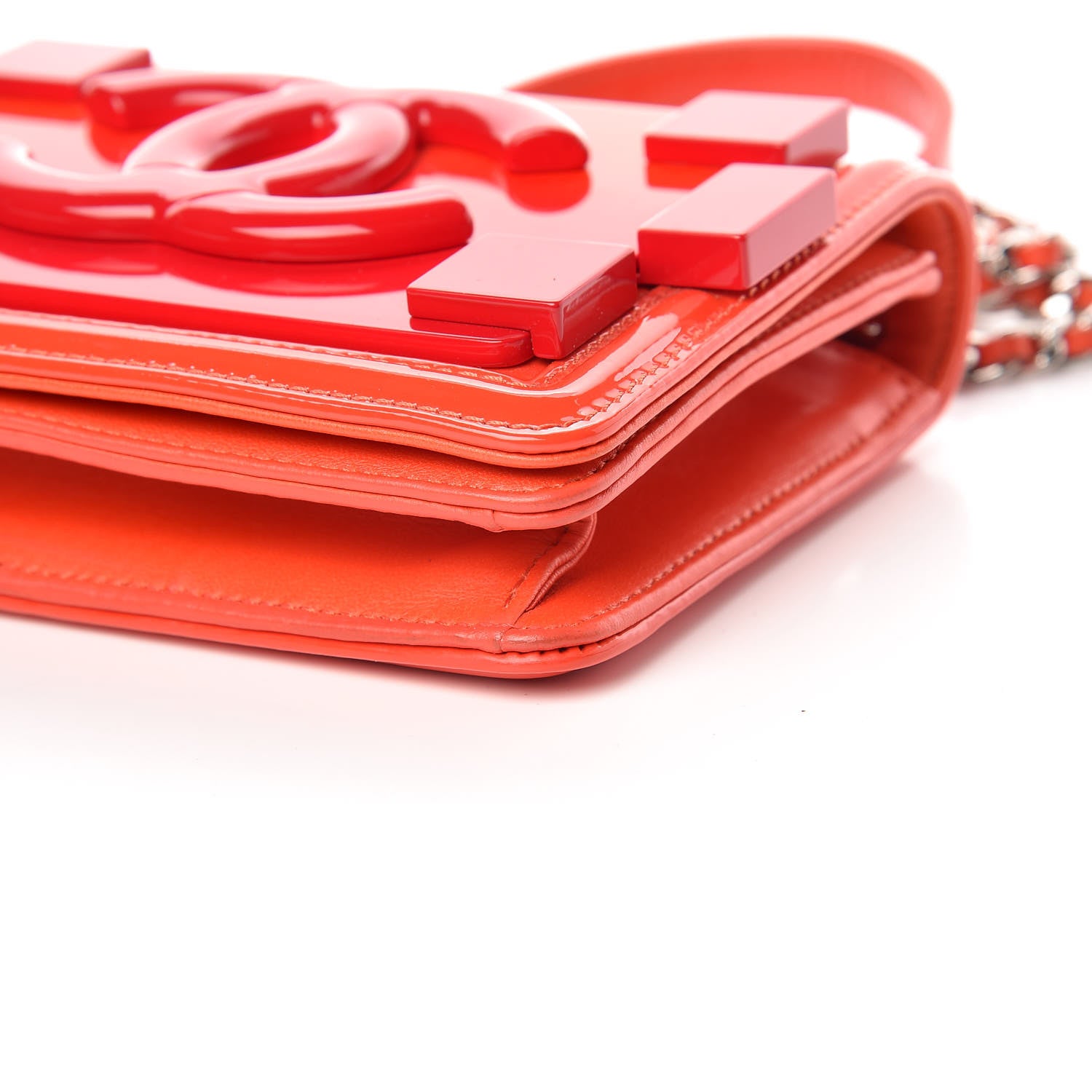 Chanel Plexiglass Patent Mini Boy Brick Flap Orange Red 6 of 10