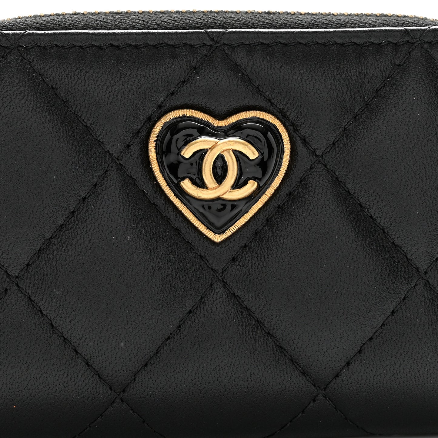 Lambskin Plexiglass Quilted Coco Love Zip Coin Purse Black