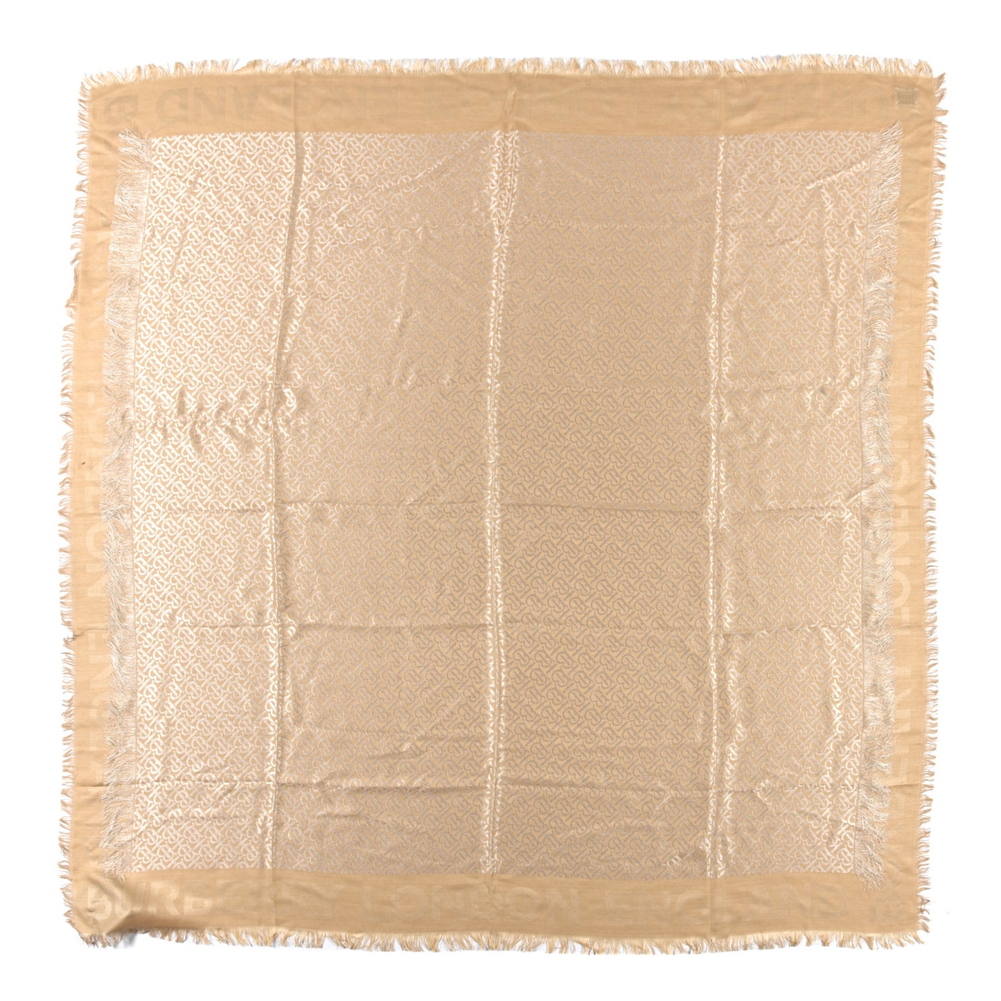 Silk Wool Monogrammed TB Print Square Scarf Honey