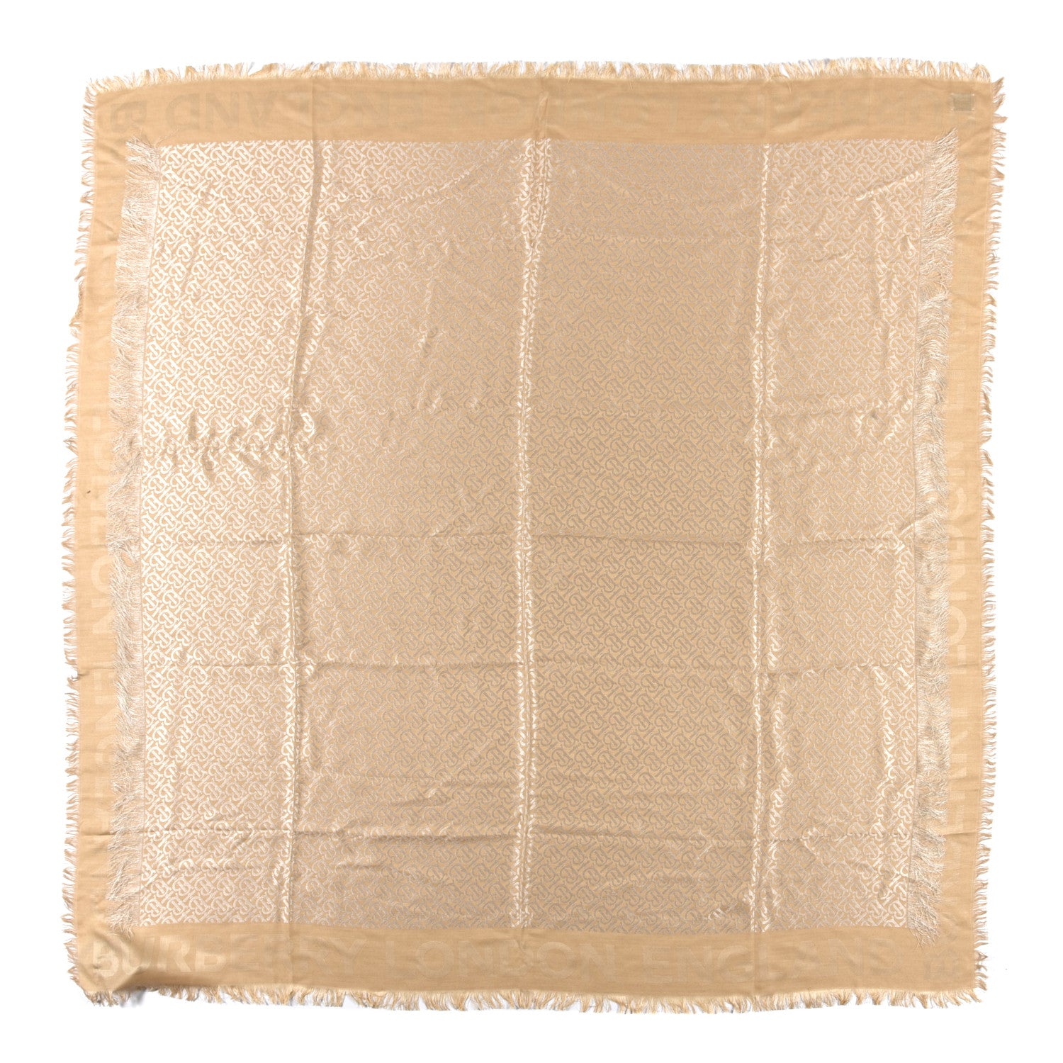 Burberry Silk Wool Monogrammed TB Print Square Scarf Honey 1 of 3