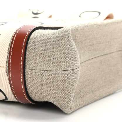 Chloe Linen Calfskin Small Woody Ribbon Tote With Strap White Brown 6 of 7