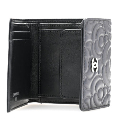 Chanel Lambskin Camellia Embossed Small Double Wallet Black 5 of 11
