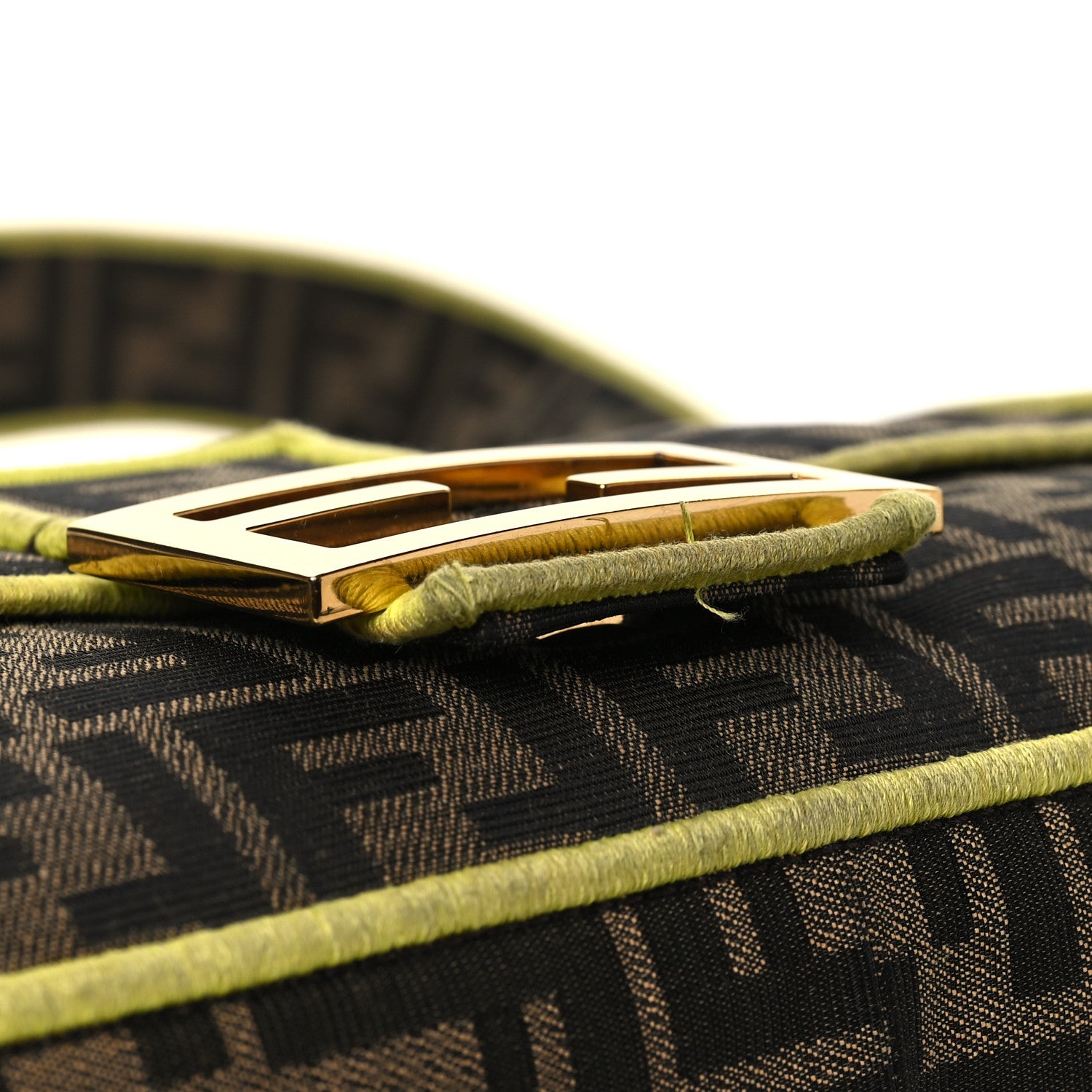 Fendi Fabric Jacquard FF 1974 Large Baguette Tobacco Moro Giallo Fluo 13 of 13