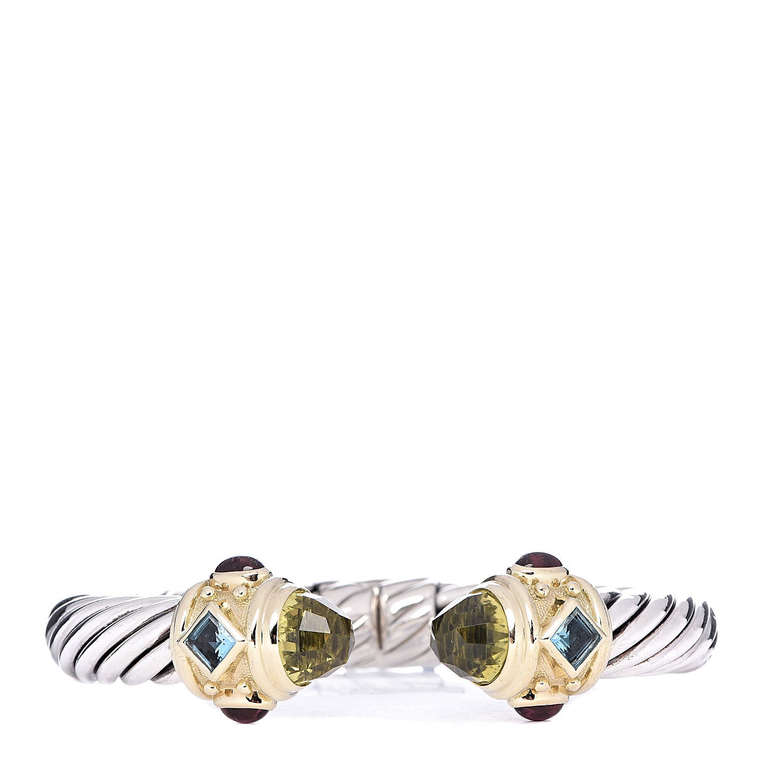 David Yurman Sterling Silver 14K Yellow Gold Lemon Quartz Blue Topaz Garnet 10mm Cable Renaissance Bracelet 1 of 5