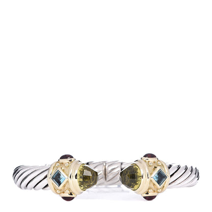 David Yurman Sterling Silver 14K Yellow Gold Lemon Quartz Blue Topaz Garnet 10mm Cable Renaissance Bracelet 1 of 5