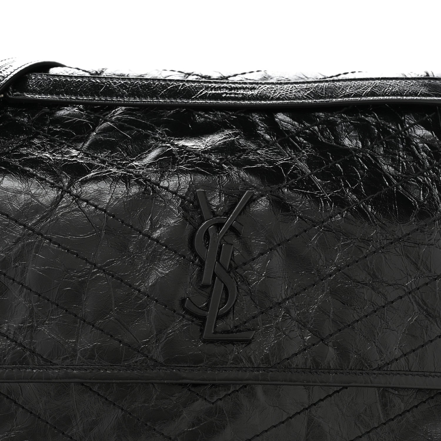 Saint Laurent Crinkled Calfskin Matelasse Monogram Large Niki Chain Satchel Black 8 of 10